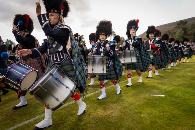 Pipe bands during the Braemar Gathering 