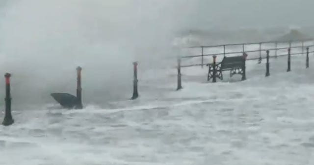 The height of the waves in Whitehead, County Antrim (@seasugarsweets/Twitter)