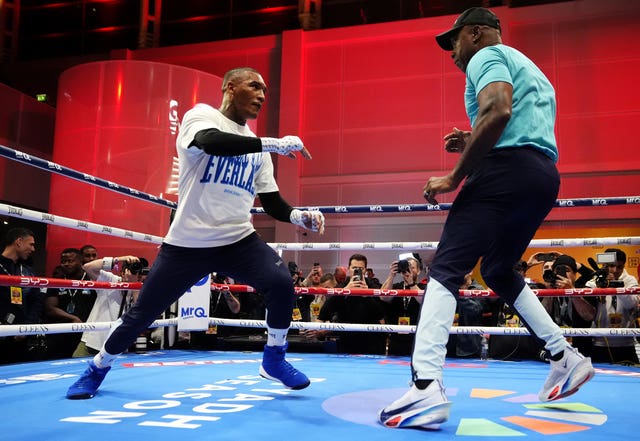 Conor Benn and Nigel Benn during an open workout