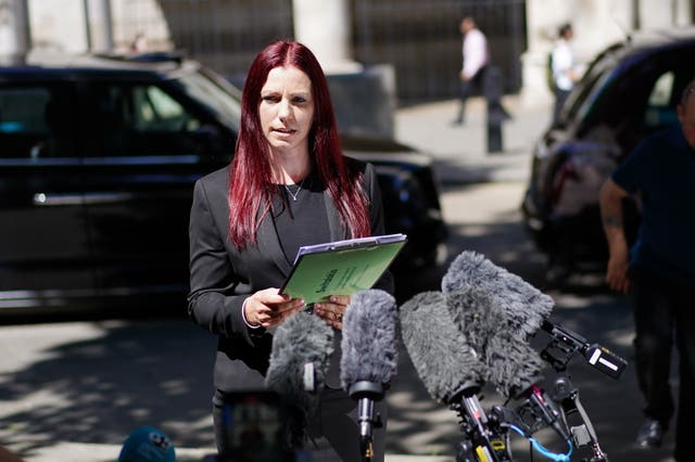Sarah Myatt speaking outside the Royal Courts of Justice on Tuesday