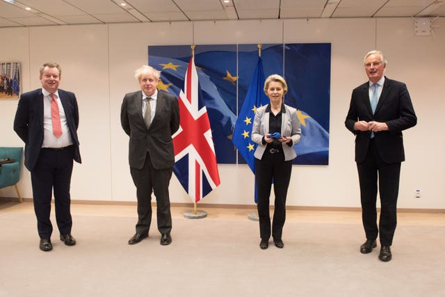 UK’s chief Brexit negotiator Lord David Frost, Boris Johnson, European Commission president Ursula von der Leyen and EU’s chief negotiator Michel Barnier 