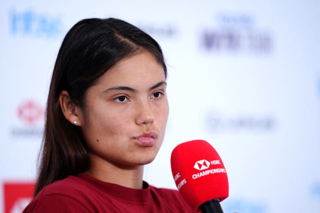 Emma Raducanu speaks to the media