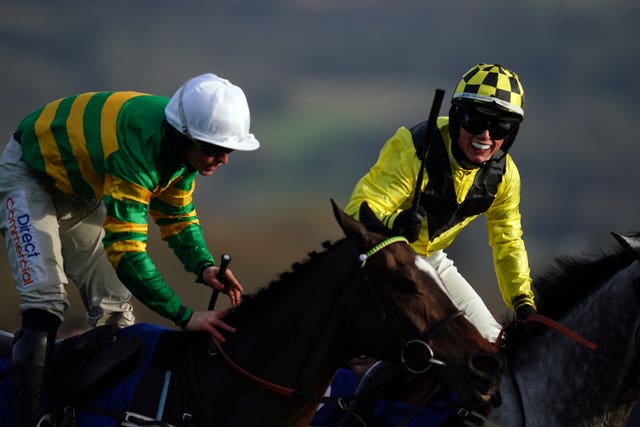 Freddie Gingell celebrates winning the Clarence House Chase 