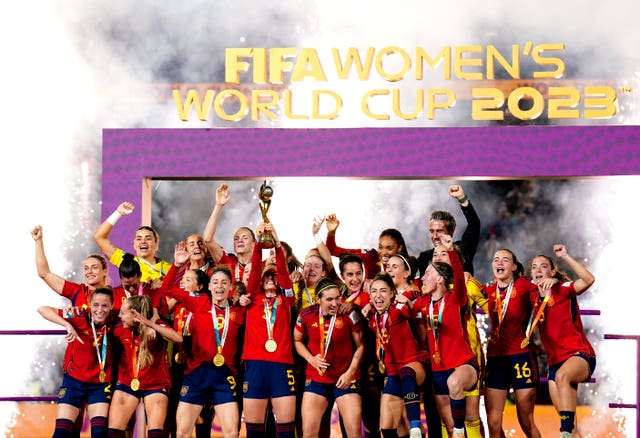 Spain lift the World Cup trophy