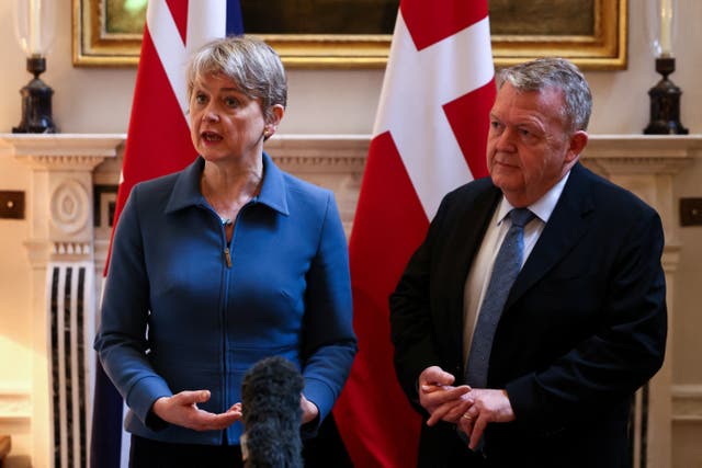 Foreign Secretary Yvette Cooper and Denmark’s foreign minister Lars Lokke Rasmussen during a meeting at Carlton Gardens in central London