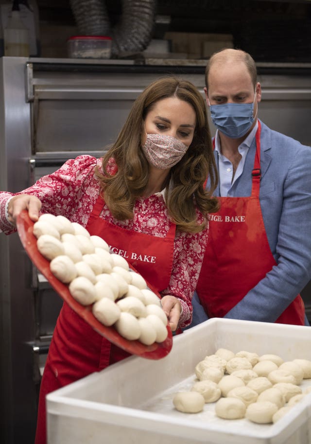 William, pictured with Kate at a bakery, has recovered from coronavirus and returned to public duties. Justin Tallis/PA Wire