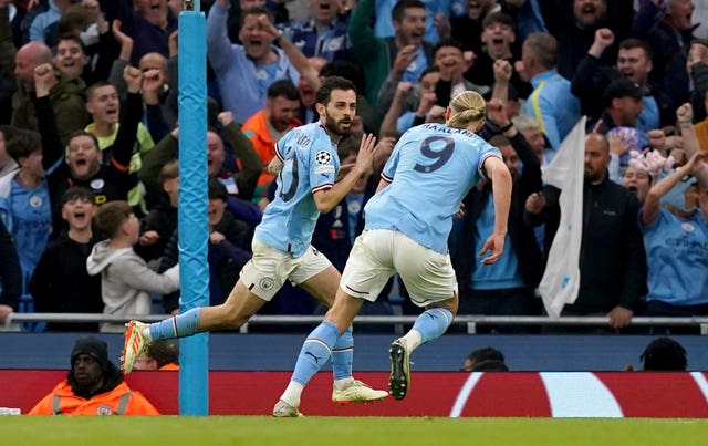 Bernardo Silva (left) celebrates scoring against Real Madrid