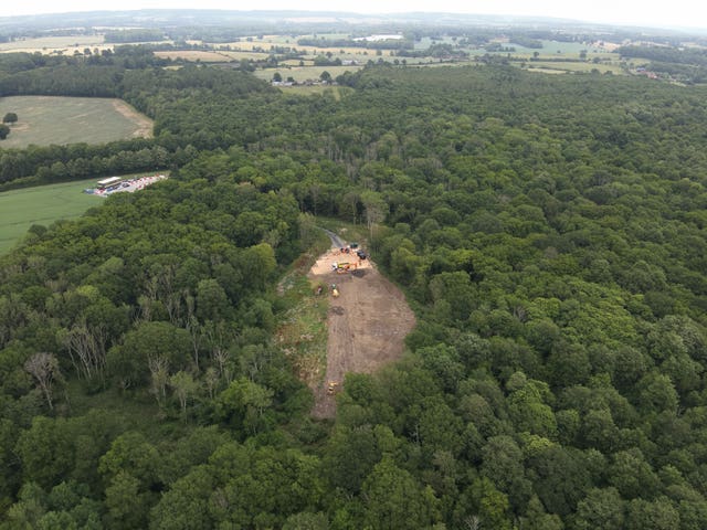 Drone footage of the operation to remove fly tipping waste at Hoad's Wood in Kent