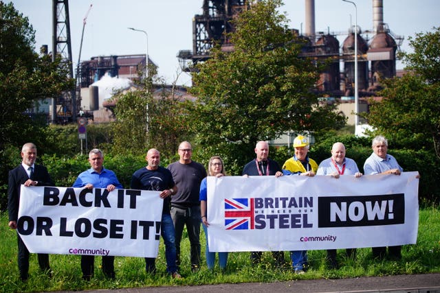 Workers protest outside the Port Talbot steelworks when the risk to jobs were announced in September 