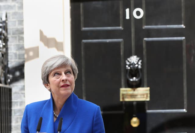 Theresa May speaks in Downing Street after the 2017 general election, which led to the formation of a minority Conservative government
