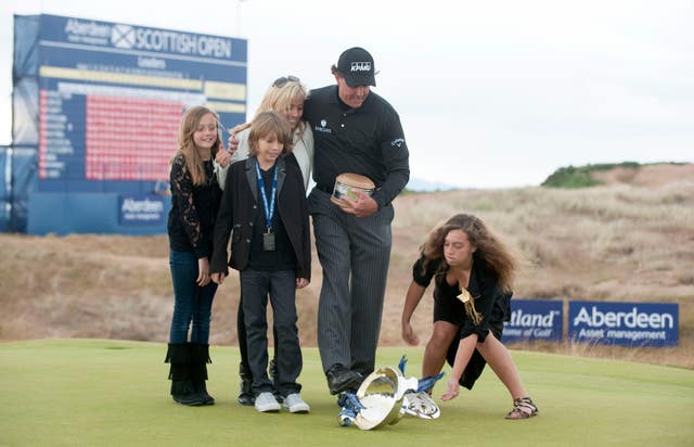Phil Mickelson with his family in Scotland