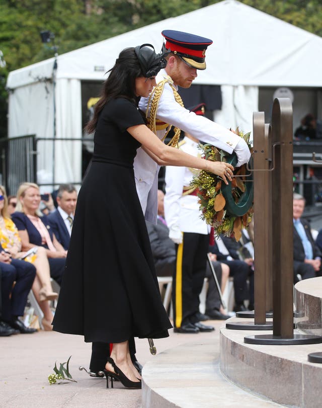 The Duke and Duchess of Sussex laid a wreath at the opening of the Anzac Memorial