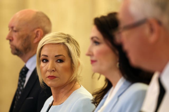 Policing Board chairman Brendan Mullan, First Minister Michelle O’Neill, deputy First Minister Emma Little-Pengelly and Chief Constable Jon Boutcher 