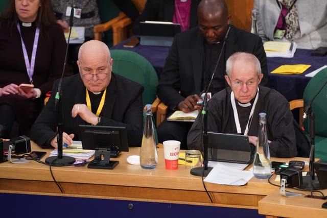 Archbishop of York, Stephen Cottrell sits beside Archbishop of Canterbury, Justin Welby