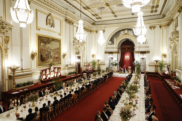 The scene in the Buckingham Palace ballroom during a state visit 