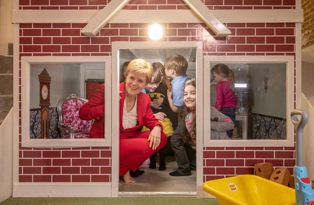 SNP leader Nicola Sturgeon plays with children at the Jelly Tots & Cookies Play Cafe in Uddingston, South Lanarkshire