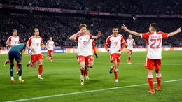 Joshua Kimmich, centre, sent Bayern through (Nick Potts/PA)