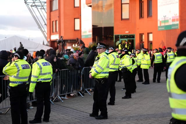 Fans and police gather outside Celtic Park
