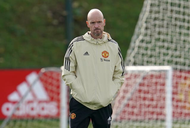 Manchester United manager Erik ten Hag during a training session