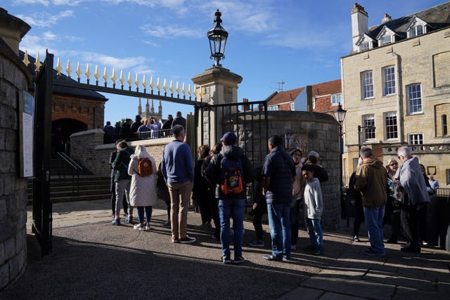 People queue outside as Windsor Castle and St George’s Chapel reopen to the public for the first time since the Queen’s death