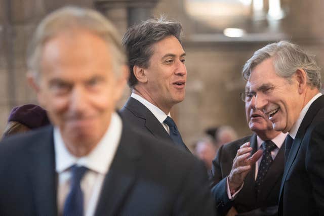 Former prime ministers Tony Blair and Gordon Brown with former Labour leader Ed Miliband (Stefan Rousseau/PA)