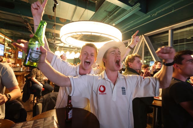 Members of the Barmy Army cheered the tourists on from a London pub 