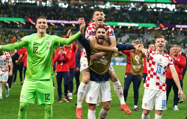 Croatia players celebrate their victory 