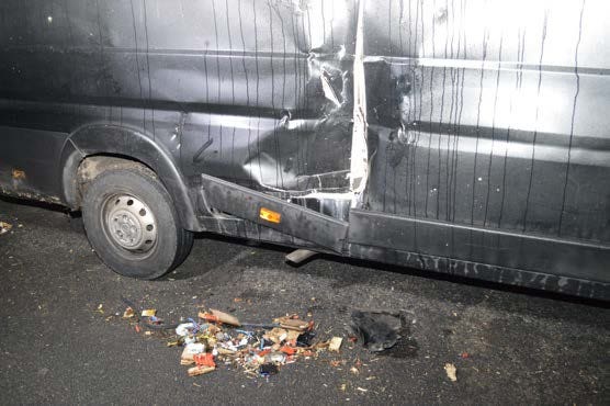 Damage to a van near the explosion 