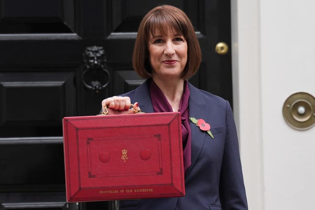 Chancellor of the Exchequer Rachel Reeves holds the red Budget case outside 11 Downing Street