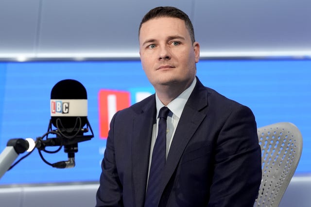 Health Secretary Wes Streeting during an appearance on LBC’s Sheila Fogarty show, at the Global Studios in London