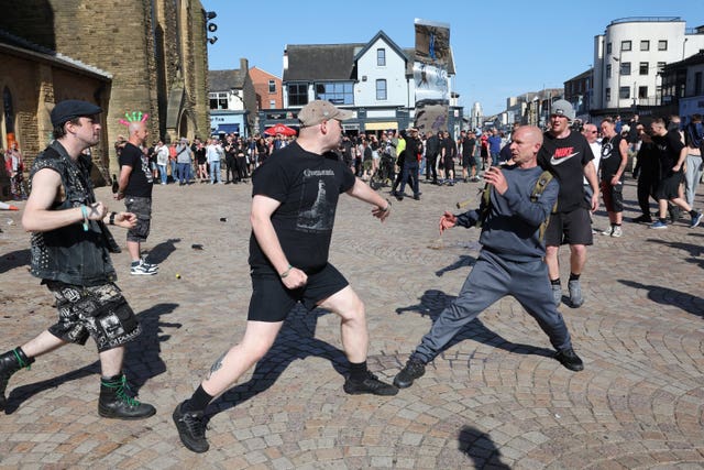 A fight breaks out during protests in Blackpool