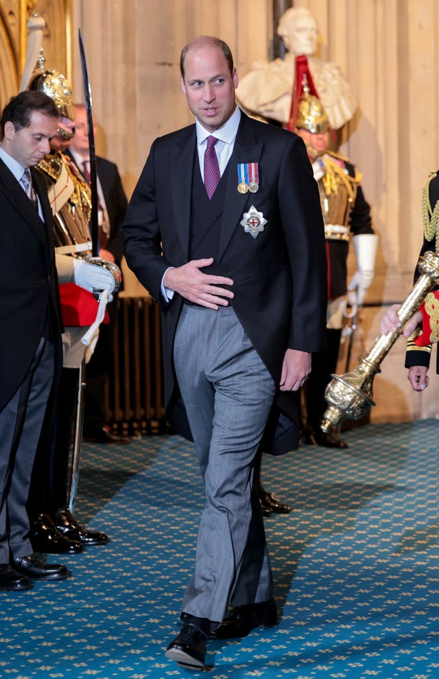 The Duke of Cambridge leaving the Palace of Westminster after attending the State Opening of Parliament in the House of Lords, London
