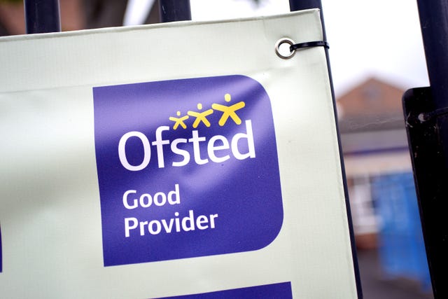 A general view of a sign displaying a ‘good’ Ofsted rating outside St. Luke’s CE Primary School in Tower Hamlets, London