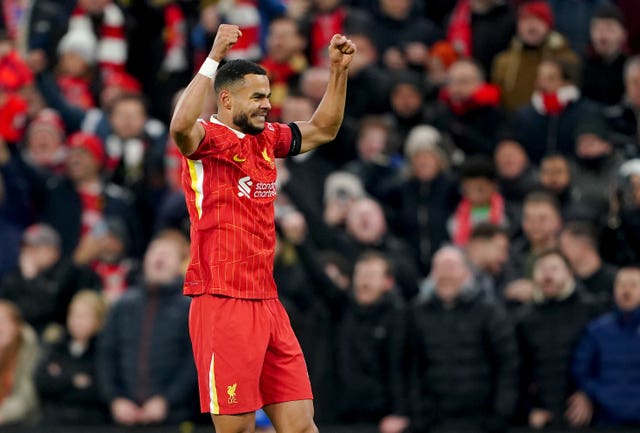 Liverpool’s Cody Gakpo celebrates after scoring