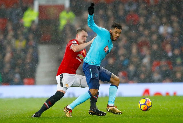 Manchester United’s Phil Jones (left) in action against Bournemouth in the Premier League match at Old Trafford (Martin Rickett/PA Wire)