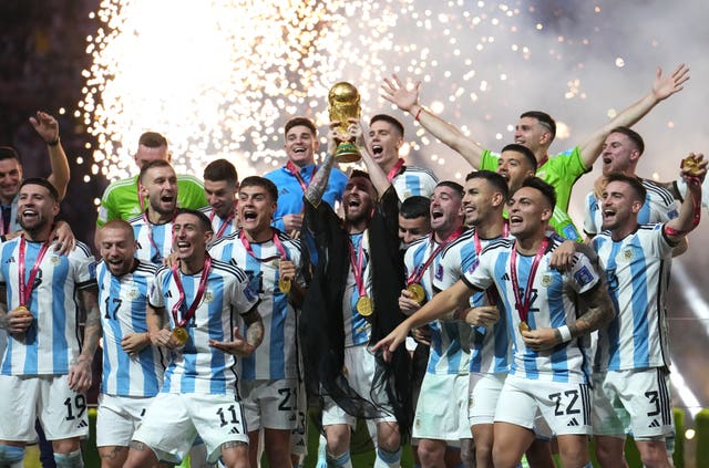 Argentina captain Lionel Messi lifts the FIFA World Cup