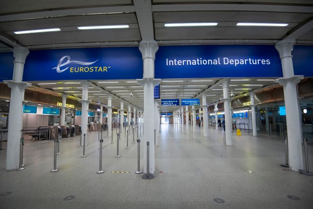 A very quiet Eurostar departures area in London St Pancras International railway station