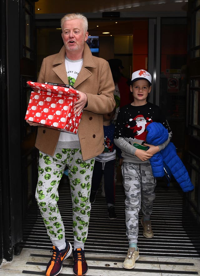 Chris Evans leaves Wogan House in London with his son Noah 