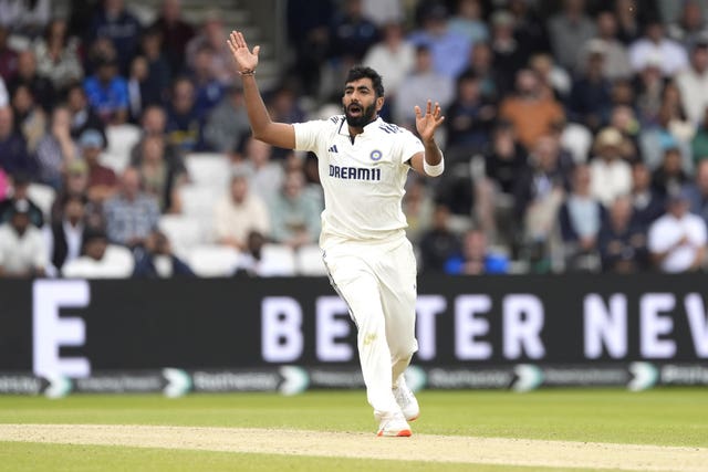 India's Jasprit Bumrah reacts to a near miss