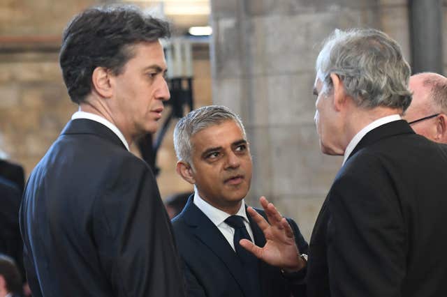 Ed Miliband and Sadiq Khan with Gordon Brown