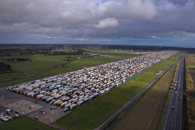 Freight lorries lined up in Manston, Kent