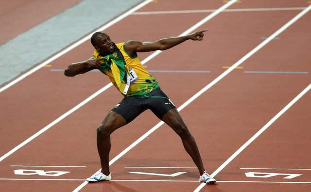 Usain Bolt celebrates in London