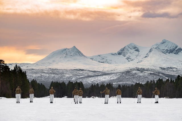 Royal Marines are undergoing a series of tough exercises as part of their cold weather training in Norway (PO Phot Si Ethell/Royal Navy/PA)