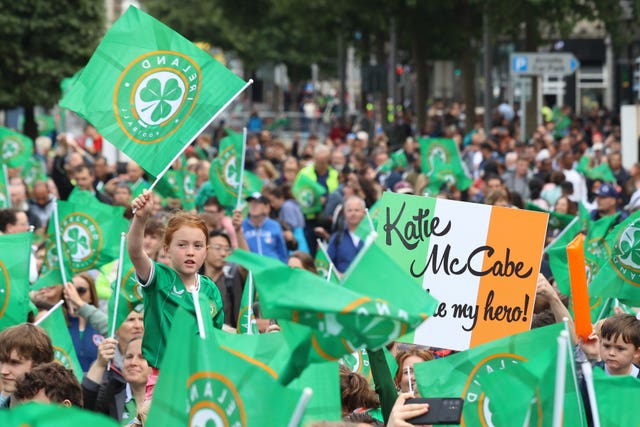 Supporters during a public reception in O’Connell Street, Dublin to welcome home the Republic of Ireland Women’s team from the World Cup
