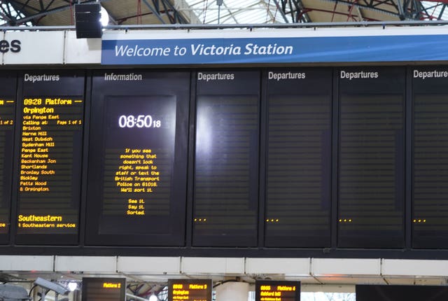 Blank train timetable display screens at Victoria