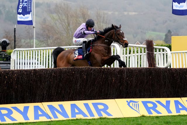 Stage Star on his way to winning the Turners Novices’ Chase at the Cheltenham Festival 