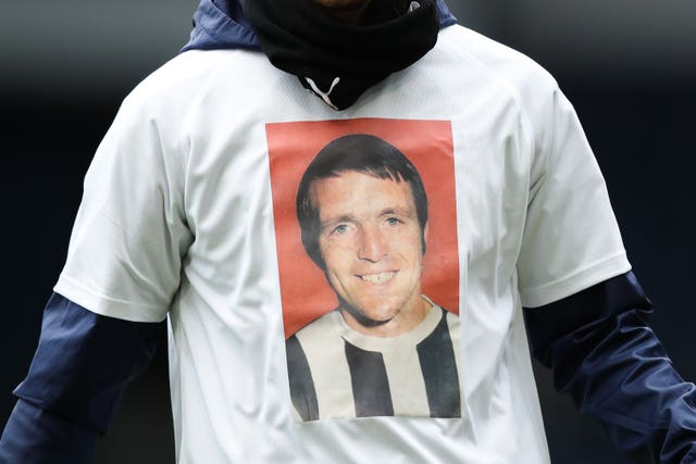 A picture of Jeff Astle on a T-shirt to commemorate the 20th anniversary of his death 