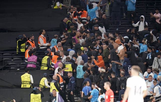 Fans clashed at full-time and five arrests were made 