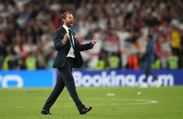 England manager Gareth Southgate celebrates reaching the final after the UEFA Euro 2020 semi final match at Wembley Stadium