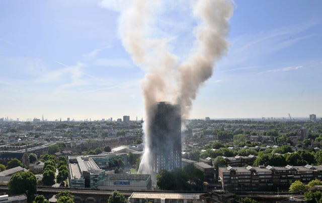 Smoke billows from the fire that engulfed the 24-storey Grenfell Tower in west London in 2017